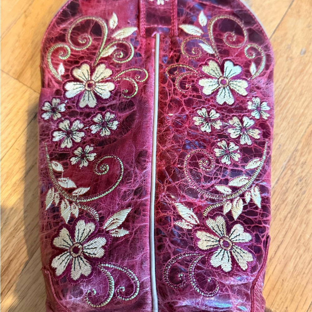 Shyanne Leather Red ish/Rosey Floral Embroidered Cowgirl Heeled Boots - Picture 10 of 12
